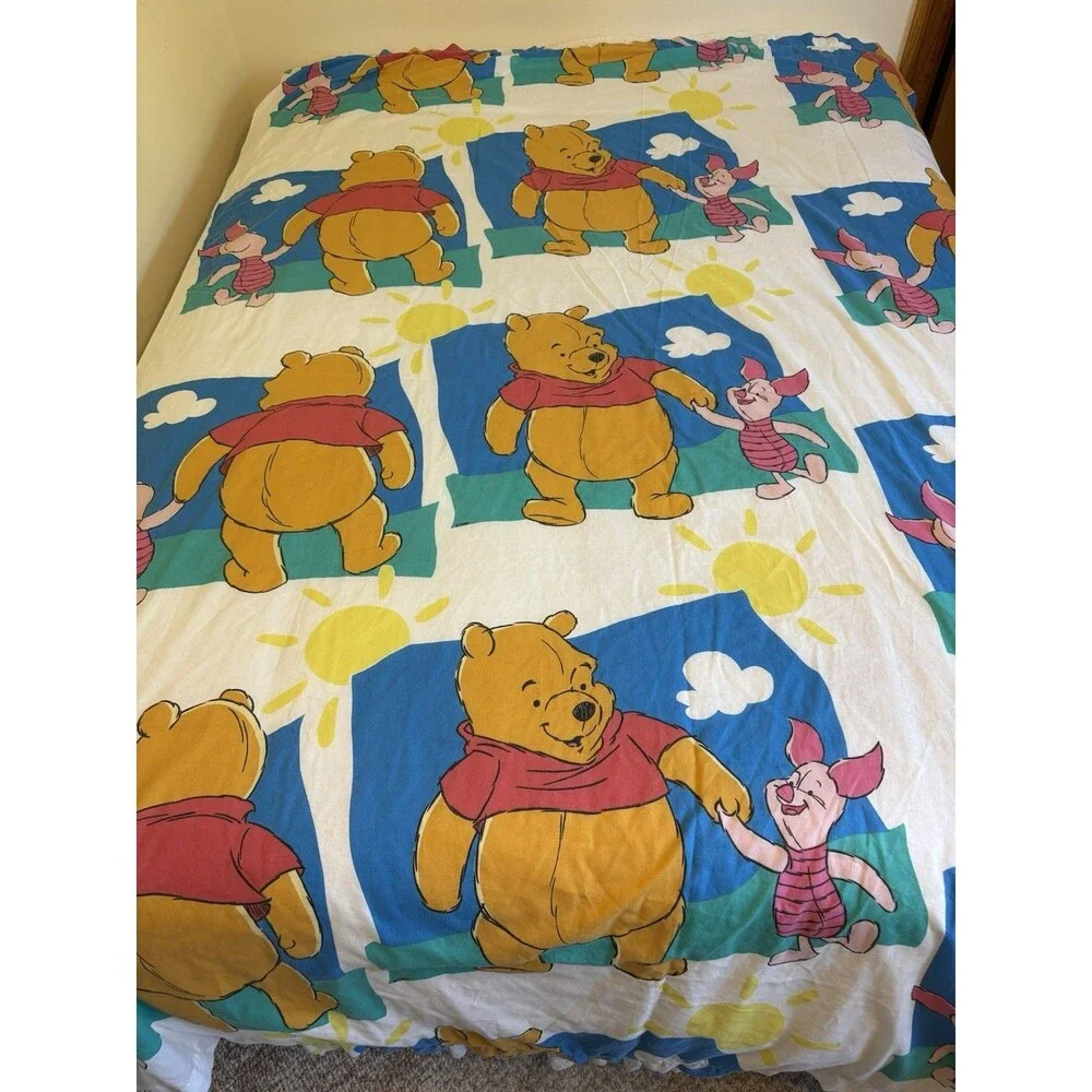 Vintage 90s Winnie the Pooh Piglet Twin Flat Bed Sheet Sunny Day Disney USA Made
